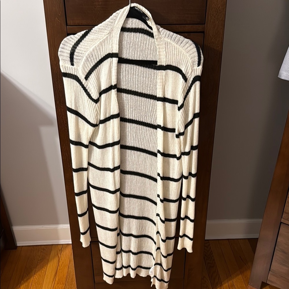 Doe & Rae Black and White Striped Cardigan Sweater